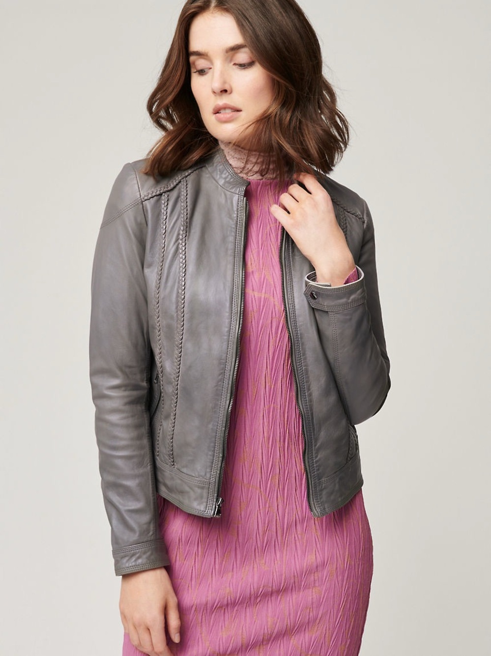 Overland Sue Women’s Gray Leather Moto Jacket NWOT